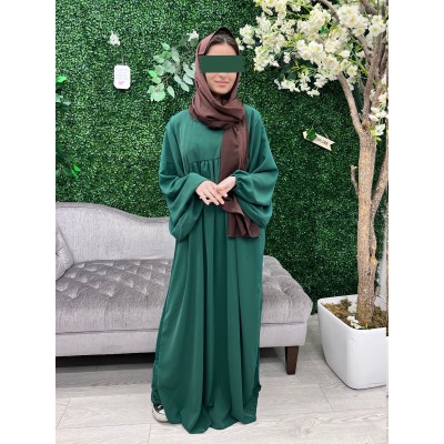 Structured green puff-sleeve abaya